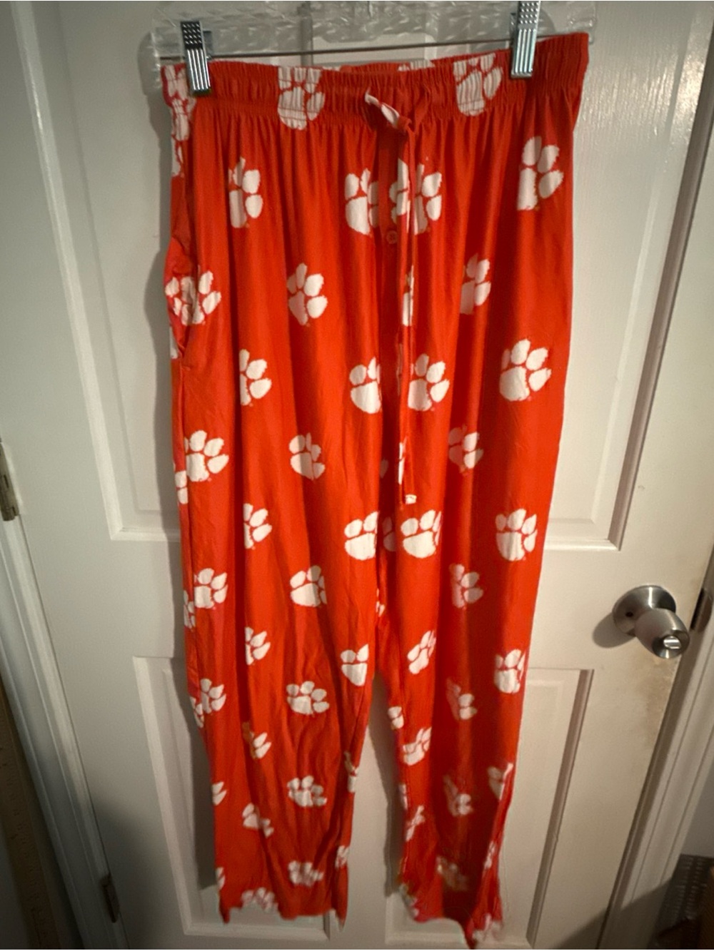 Men's Orange Paw-Print Pajama Pants with Drawstring
